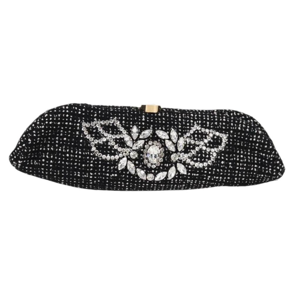 Chanel Tweed Clutch Bag Black Wool